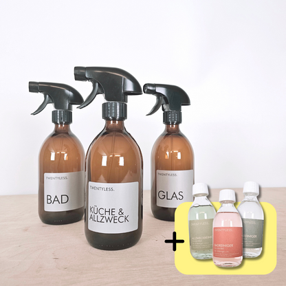 Reinigungsmittel in Glasflaschen Starter-Set Allzweck/Glas/Bad für 60 Reiniger