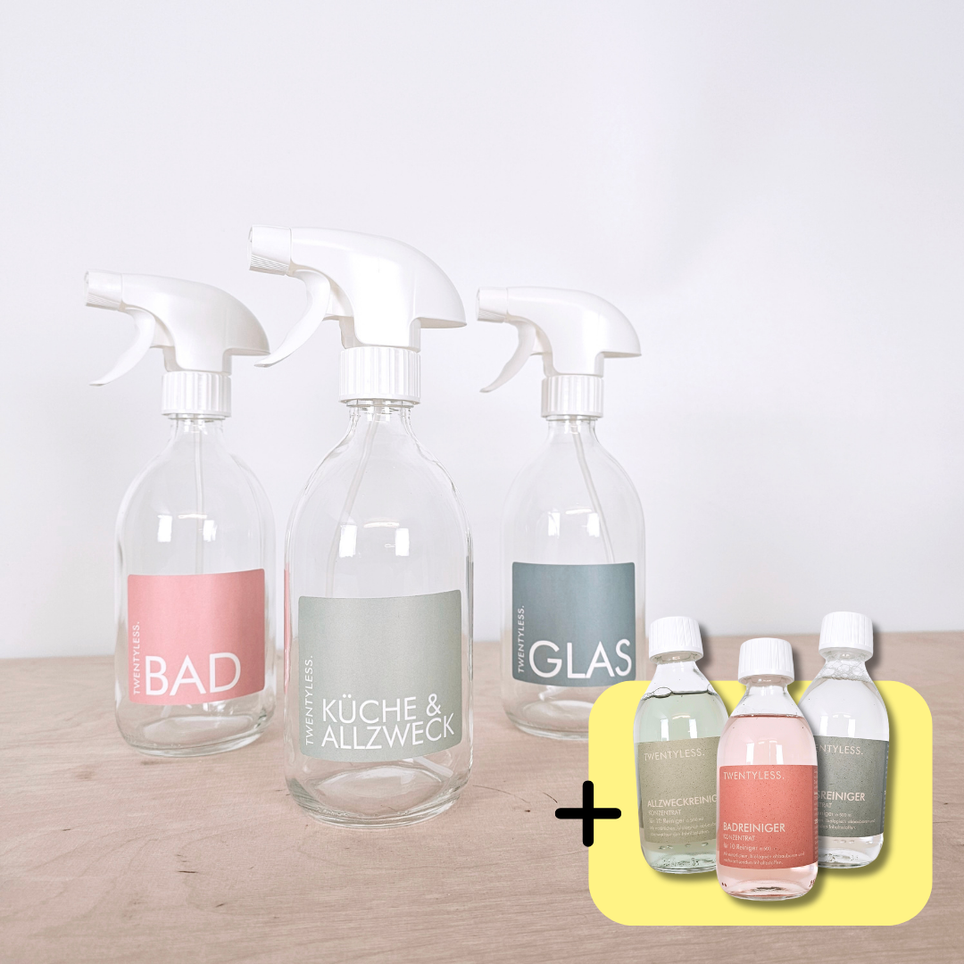 Reinigungsmittel in Glasflaschen Starter-Set Allzweck/Glas/Bad für 60 Reiniger